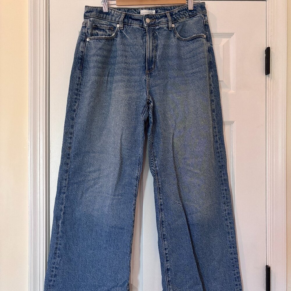 LOFT Curvy High Rise Wide Leg Jeans in Bright Mid Indigo Wash (size 29)